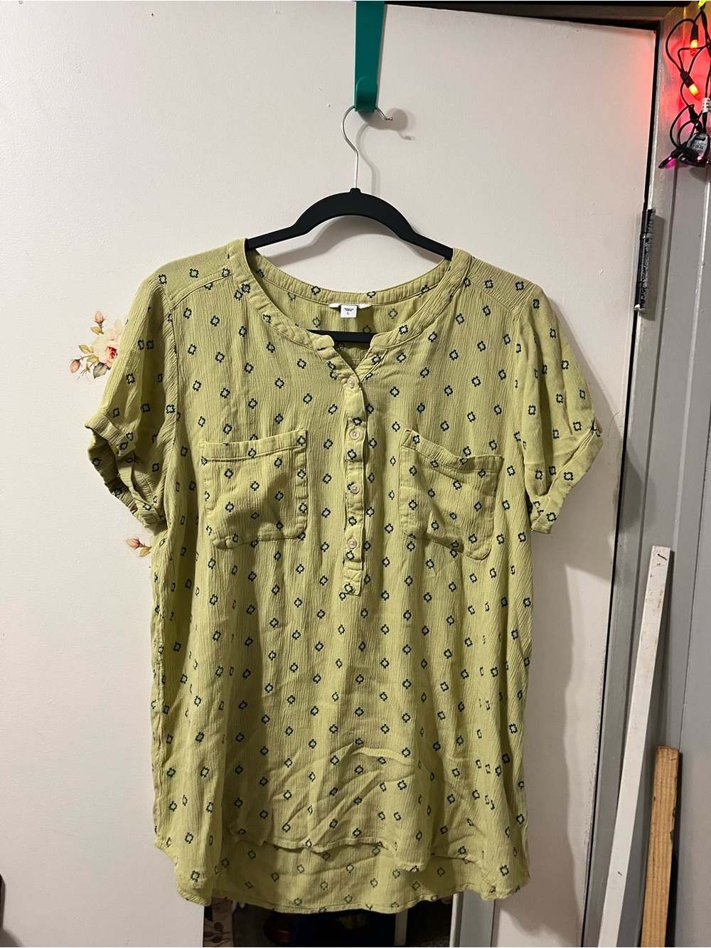 Sonoma Light Green Short Sleeve Henley Tunic